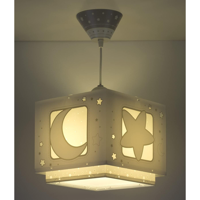 Ceiling Lamp for Kids' Room, Pendant Light, Hanging Lamp, Ceiling Light for Children, Moon and Stars Gray MoonLight, 63232E, E27