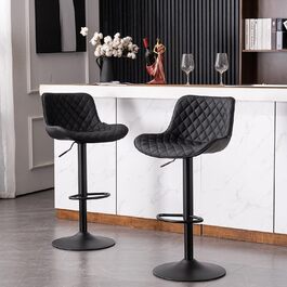 YOUTASTE Adjustable Bar Stools - Modern Design, Padded, Swivel, Faux Leather, Black - Set of 2