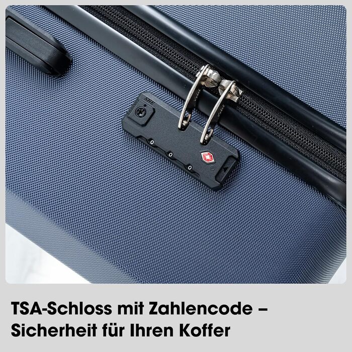 Набір валіз, багажний набір, ролери, валіза на коліщатках 5шт, ABS пластик, TSA замок, містить 1 велику сумку та 1 косметичку, 4 колеса, телескопічна ручка з алюмінію (рожеве золото), темно-синій