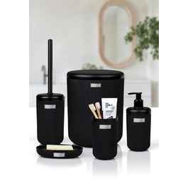 5-ти предметний набір аксесуарів для ванної кімнати чорний круглий – Розкішний сучасний набір: тримач для зубних щіток, стакан, йоржик для унітазу, мильниця та відро