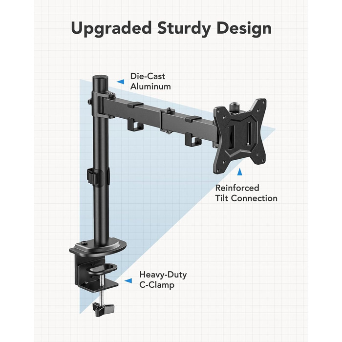 Кріплення для монітора HUANUO, 13-32 дюйми, регулювання висоти, нахил, поворот, VESA 75/100 мм, 2 варіанти монтажу