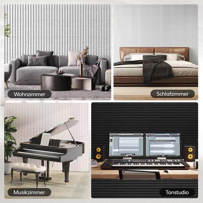 Акустичні панелі TONOR самоклеючі для звукоізоляції, шумопоглищаючі панелі для стін у студію, офіс та дім, 120x60x1.9 см, чорні (4 шт)