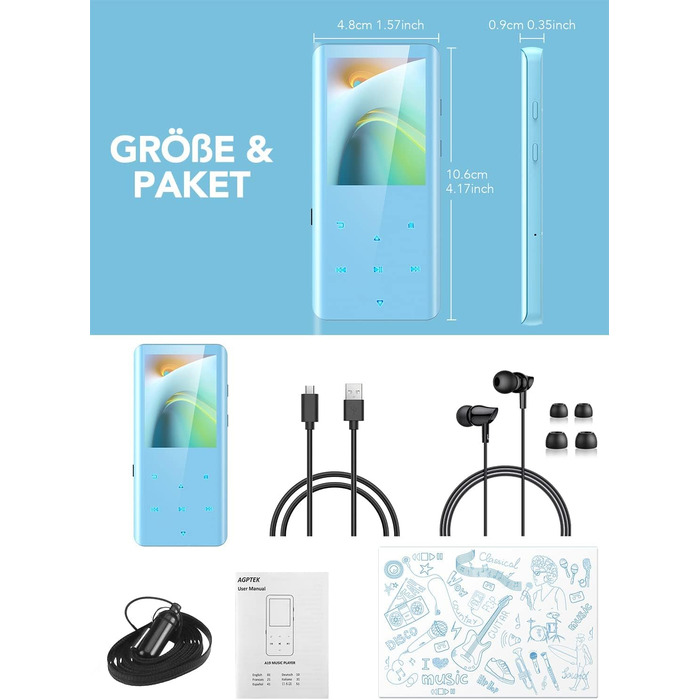 MP3 плеєр AGPTEK 32GB з Bluetooth 5.0, 2.4