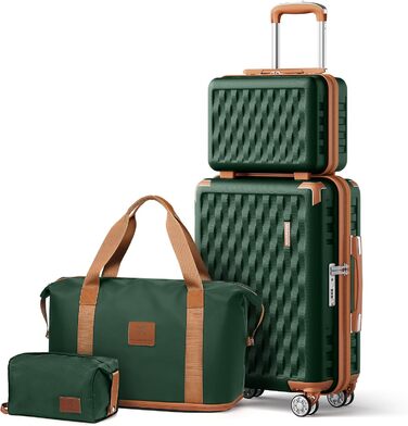 Набір валіз Melalenia 7 предметів з жорстким корпусом, легкий, на 4 колесах з TSA-замком. Включає косметичку, сумку для подорожей та кулькову сумку (зелений, 53см, набір ручної поклажі 4 предмети)