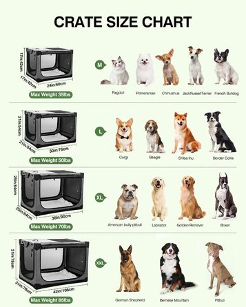 Складана переноска для собак середніх порід, 76x54x54 см (зелена) / 60x42x42 см (сіра), з м'яким лежанком та міцними сітковими вікнами