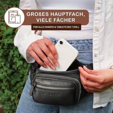 STILORD Велика шкіряна сумка на пояс Cognac - Вантажна сумка на ремінь для чоловіків, жінок та дітей - Ретро поясна сумка для бігу, фестивалів, подорожей Caspar Schwarz