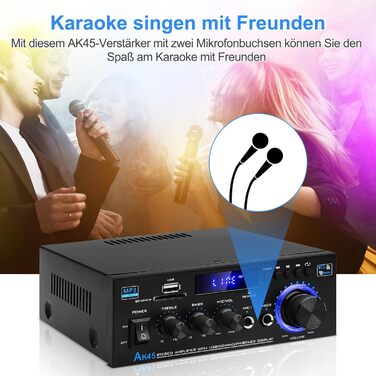 HiFi підсилювач AK45 Mini Bluetooth стерео, 2-канальний, 400 Вт, цифровий аудіо підсилювач з FM-радіо, SD/USB, для дому та авто
