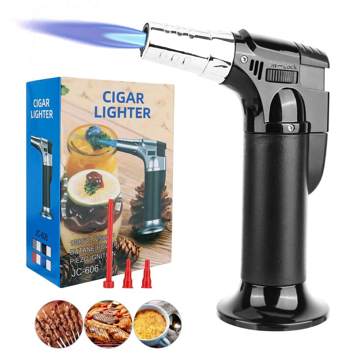 Регульований газовий пальник Flambierbrenner з 3 газовими соплами для кухні, гриля, крему-брюле та паяння. Поповнюваний Bunsenbrenner.