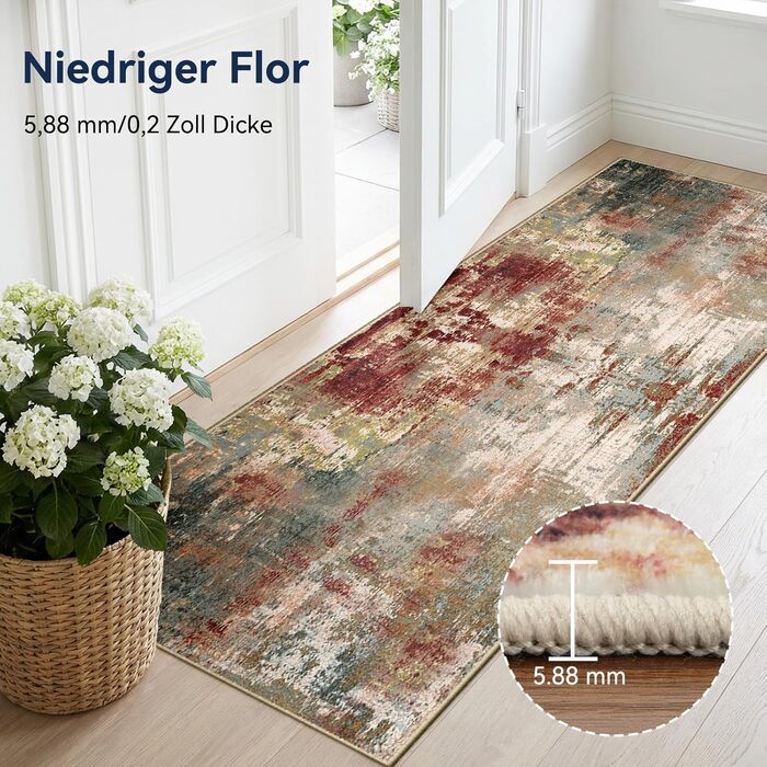 Килимок-довгий килим (Runner) з неслизьким покриттям, короткий ворс, для кухні, миється, складається, абстрактний дизайн, для входу, кухні, вітальні та офісу, блакитно-чорний (120 x 180 см, теракотовий)