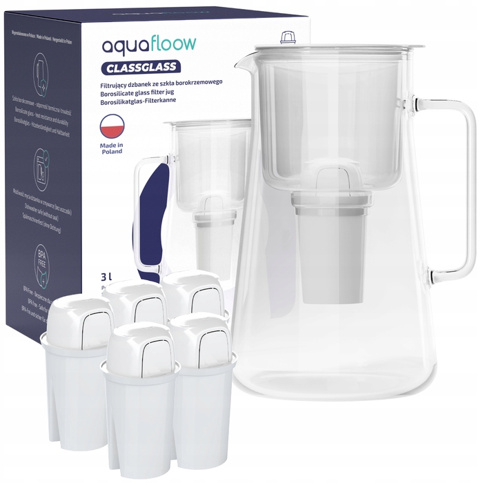 Скляний фільтр-глечик AquaFloow ClassGlass White + 6 фільтрів Class