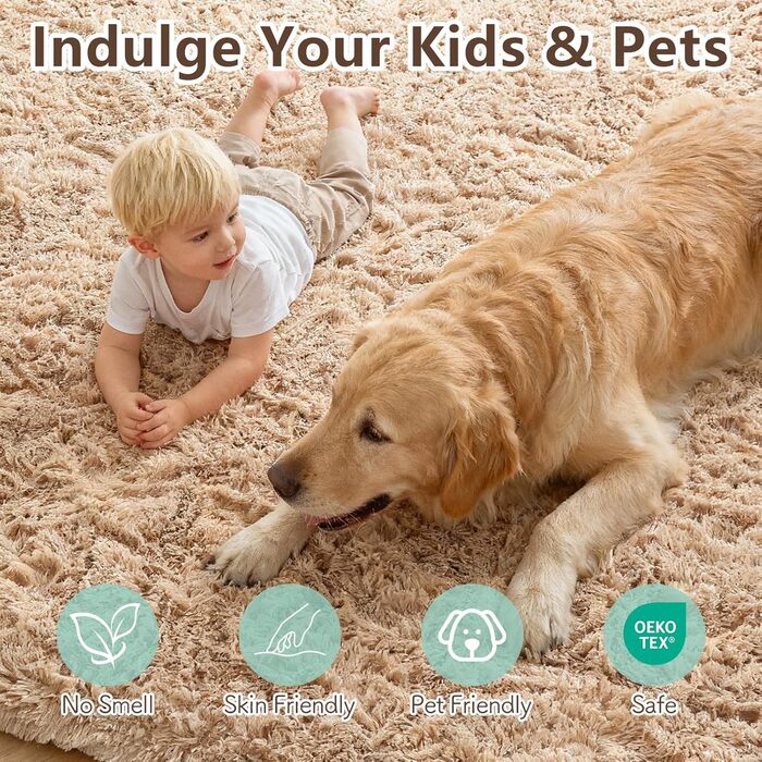 CHOSHOME Килим для спальні, вітальні: м'який, сучасний, з високим ворсом, антиковзаюча підкладка, для дитячої кімнати, шаги, 90x150 см (Бежевий, 150x240 см)