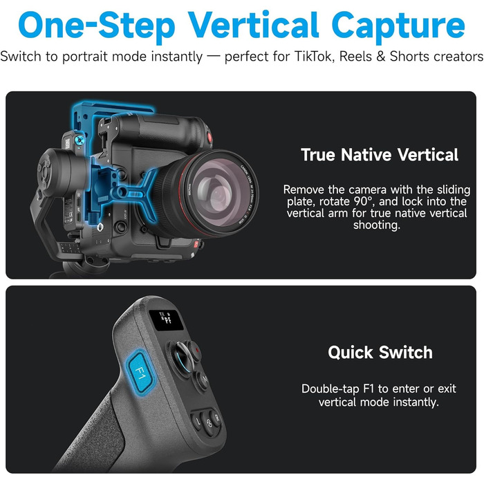 FeiyuTech SCORP-C2 Стабілізатор Gimbal для DSLR та бездзеркальних камер з AI-трекінгом, вертикальною зйомкою та вагою до 3.5 кг, сумісний з Canon, Sony, Panasonic, Nikon, Fujifilm