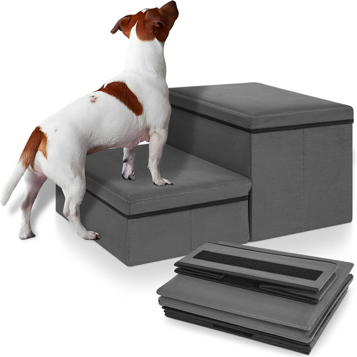 Сходинка для собак та котів Haustiertreppe, складана з місцем для зберігання, сіра (2 сходинки)
