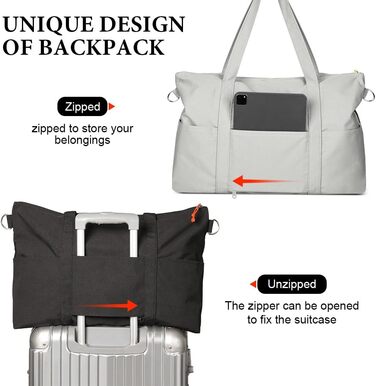 Спортивна сумка Flintronic для жінок, дорожня сумка-мішок, сумка на вихідні, дорожня сумка з чохлом для тележки, водонепроникна спортивна сумка, дорожня сумка, ручна поклажа для спорту, подорожей, літака (сіра)