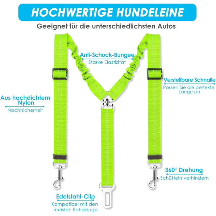 Ремінь безпеки для собак SlowTon у машину, 2 в 1, еластичний, регульований, світловідбиваючий, для подорожей та прогулянок, 2 шт. Limone