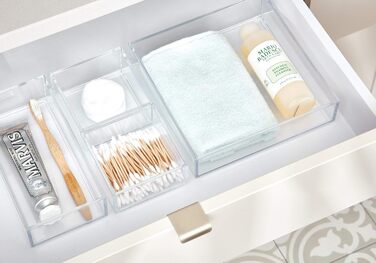 iDesign Drawer Organizer Box for Bathroom or Kitchen, Very Small Drawer Organizer in BPA-Free Plastic, Stackable Makeup Storage for Cosmetics, Transparent (Pack of 2)