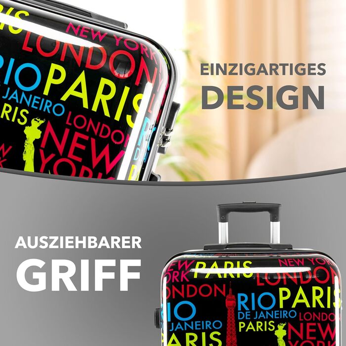 Валіза Xonic Design Reisekoffer з жорстким корпусом, 360° колесами, замком-кодом та полікарбонатом (Neon Cities, M)