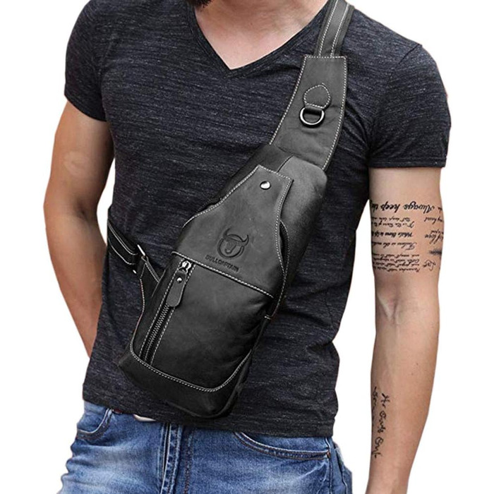 Чорна спортивна сумка через плече/на груди з нейлону для чоловіків та жінок. Ідеально підходить для подорожей, школи, роботи, велоспорту, кемпінгу та активного відпочинку.