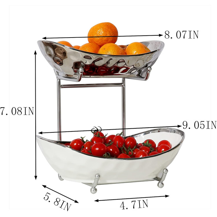 Набір підставок для фруктів та овочів Acliys, 3 яруси, кераміка, для кухні, сріблястий