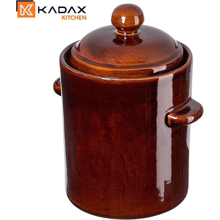 KADAX Глиняний глечик 5 л з кришкою для квашення, керамічний, ручна робота, для огірків та капусти, коричневий, підходить для посудомийної машини
