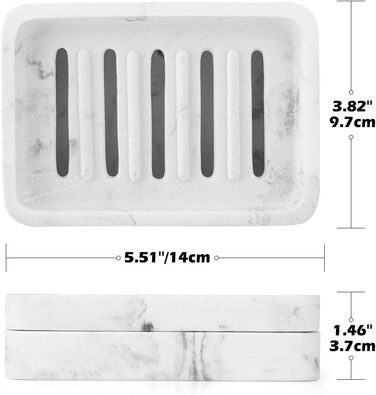 Підставка для мила MoKo Harz з подвійним шаром, швидковисихаюча, знімний контейнер для води, для кухні, ванної кімнати, душу - білий мармур
