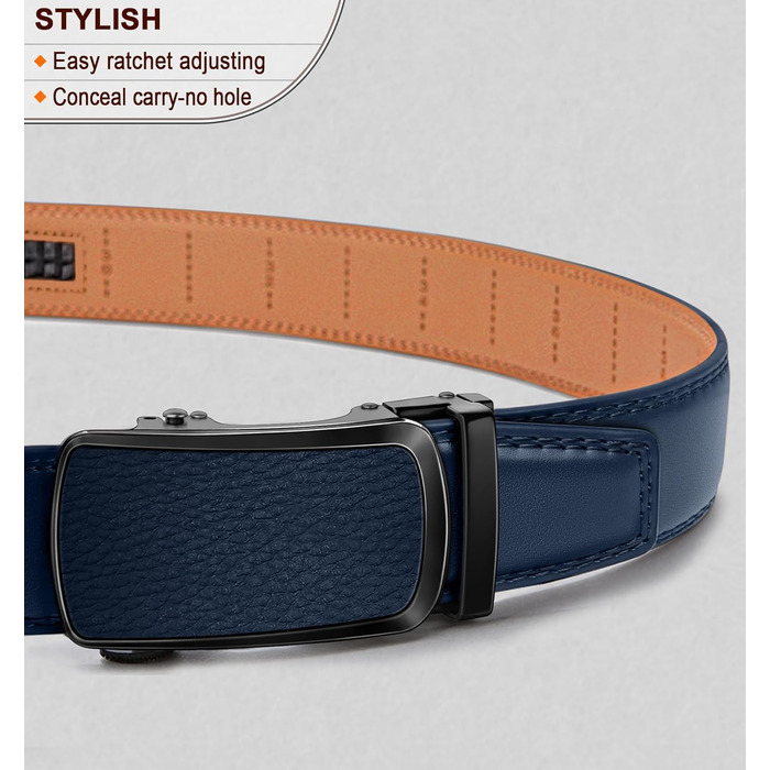 Чоловічий шкіряний ремінь BULLIANT з автоматичною пряжкою, ширина 35 мм, регульований, колір: темно-синій