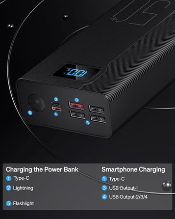 Портативний зарядний пристрій Power Bank 50000mAh з 5 виходами та 3 входами, чорний