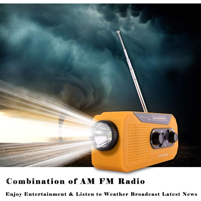 Радіо Solar-Radio з ручним генератором, AM/FM, погода, ліхтарик, SOS, 2000 mAh, Powerbank, навушник, для надзвичайних ситуацій та активного відпочинку, помаранчеве