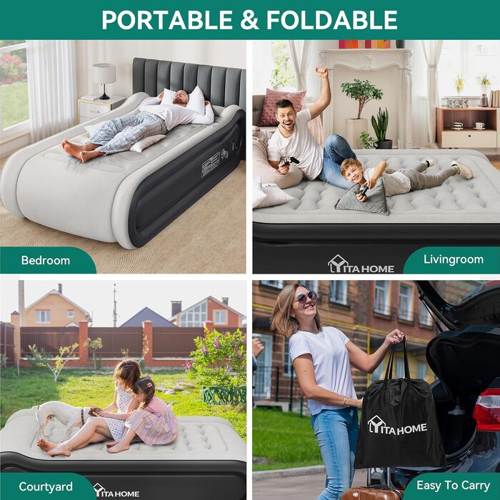 Надувний матрац YITAHOME 2x1,5м з електропомпою, самонадувний, для 2 осіб, білий/блакитний