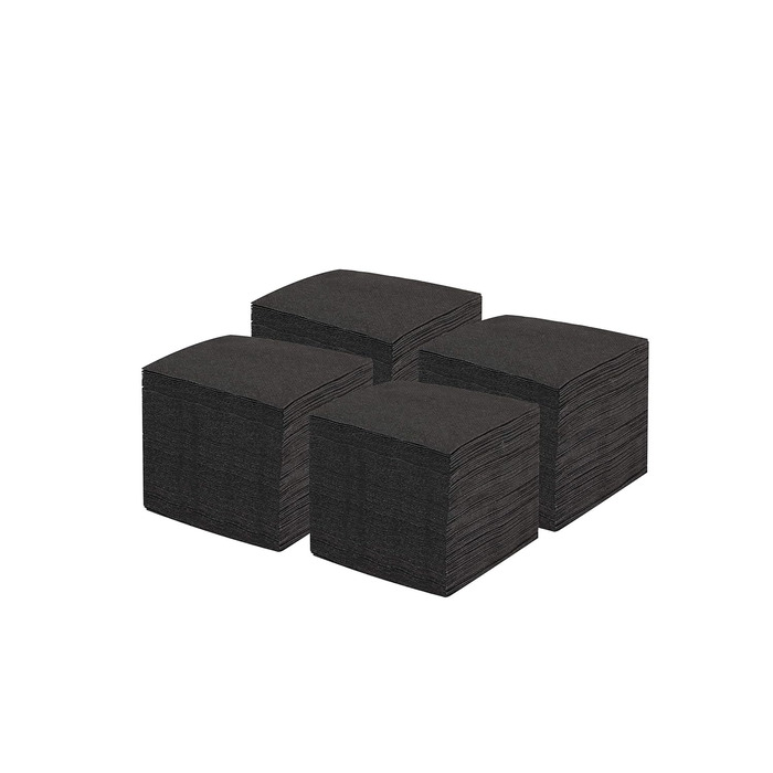 HostelNovo - Set of 4 Napkin Rings with 200 Cocktail Napkins 10x10 cm - Napkin Holders made of Robust Stainless Steel - Black Napkins, Disposable Paper