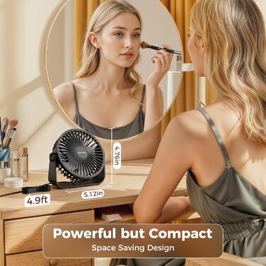 USB Настільний вентилятор TriPole: 3 швидкості, регульований, потужний, 360° обертання, кабель 1,5 м, чорний