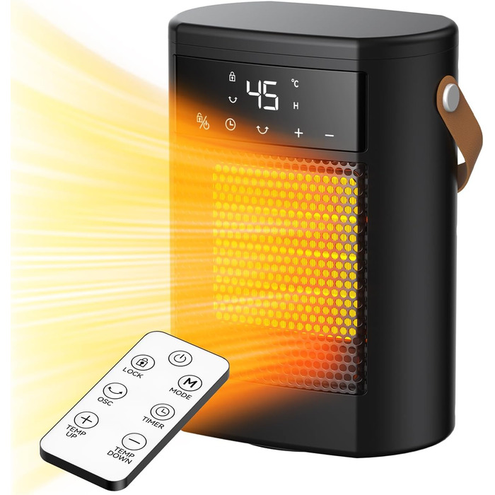 Електричний обігрівач 1500W з осциляцією, захистом від перегріву та перекидання - тихий, швидкий, для дому та офісу