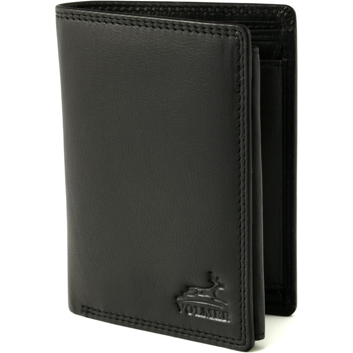 Fa. Volmer Black Leather Wallet made of genuine leather in portrait format with TÜV-tested RFID protection Phoenix 3, Black
