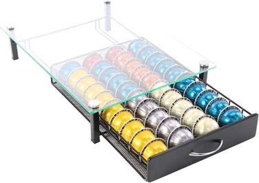 Підставка для капсул кави FlagShip, органайзер для Nespresso Vertuo, чорний металевий ящик на 40 капсул (з скляною кришкою)