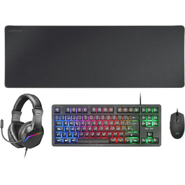 Ігрова комбо MARSGAMING MCP124 3в1: Клавіатура H-Mech LED RGB, Миша 3200DPI HUANO, Килимок Nanotextil 360x260mm, Підтримка Multiplatform, Іспанська розкладка, Чорний колір