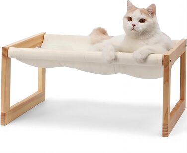 Cat bed and dog bed, elevated, large, and breathable, made of high-quality birch plywood, 53W x 42L x 25H cm - Ideal for cats and small dogs (white)