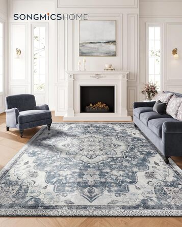 Килимок SONGMICS HOME Vintage, 120x170 см, для вітальні, спальні, кухні, передпокою, їдальні, антиковзаючий, миючий, сірий (TAR032G01)