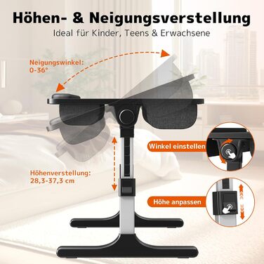 Стіл для ноутбука PUTORSEN - регульований за висотою та кутом нахилу, 58 x 37 см, чорний