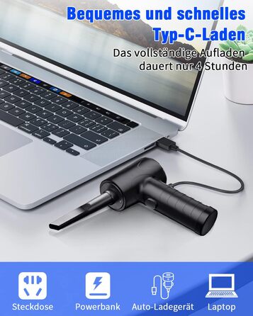Електричний пилосос для обдування, 3 швидкості, 91000 об/хв, USB, акумулятор 6000mAh, для ноутбука, клавіатури, авто, офісних пристроїв, дивану