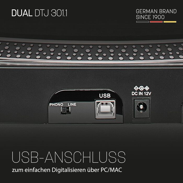 Програвач вінілу Dual DTJ 301.1 USB чорний з прямим приводом, Pitch-Control та USB-підключенням