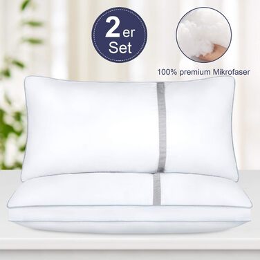 BedStory Pillows 40x80, 2-Pack Pillows 40x80 made of 2x850g Microfiber, Slumber Pillows with Flannel Trim, Suitable for Side Sleepers, Back Sleepers, White 2 Pieces (1 Pack) White 40 x 80