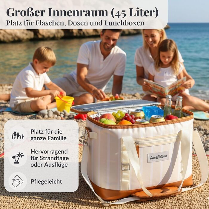 Велика складана термосумка 45L для покупок, пляжу, пікніка, обіду. Водонепроникна, ізольована на 12 годин. Ретро XXL, бежевий колір.