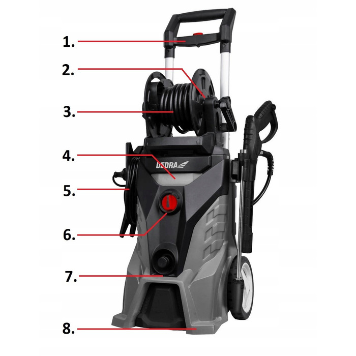 Мийка високого тиску Dedra 2500 Вт, 130/195 бар, 450 л/год, шланг 10 м