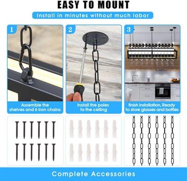 DSVONAUS Ceiling Shelf, Wine Rack, Adjustable Height Decoration Shelf, Retro Iron and Solid Wood Ceiling Shelf, Single Layer, For Bars/Restaurants/Kitchens (120 * 25 * 100cm) (180*25*100cm)