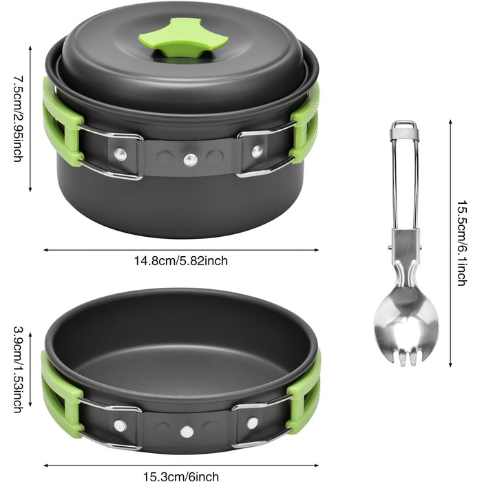 Набір кухонного посуду Qtiwe 10 предметів для кемпінгу, пікніків та BBQ (FDA сертифікований)