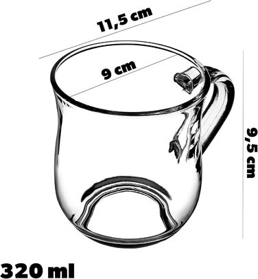 Набір склянок KADAX для чаю та кави (6 шт., 320 мл) - скляні чашки з ручкою для гарячих та холодних напоїв
