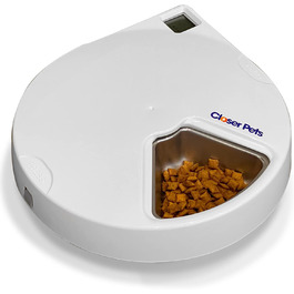 Автомат для годування Closer Pets C500 з таймером – для котів та маленьких собак, 5 мисок, до 330г на порцію, з акумуляторами охолодження, білий
