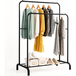 Стійка для одягу Edihome з полицею для взуття, подвійна, 110x150x54 см, металева, білий/чорний