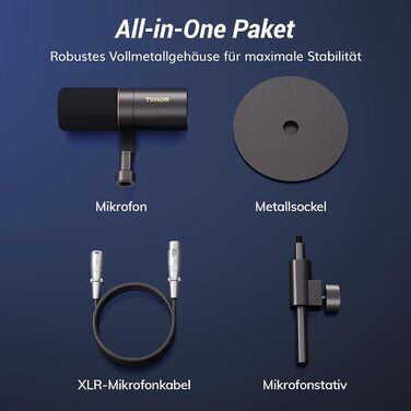 Мікрофон TONOR TD510+ для стрімінгу та запису: XLR/USB, динамічний, з кріпленням та кнопкою Mute