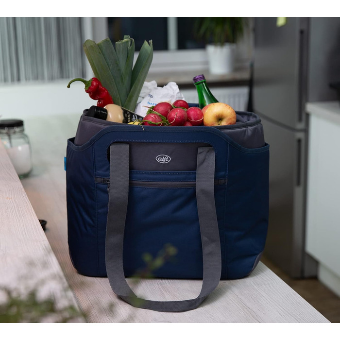 alfi ISO Bag 2in1 23 Liter, Dark Denim, Polyester Thermo Cooler Bag with extra carry bag, insulated shopping bag for groceries, swimming pool, sauna, insulated bag, flexible, washable